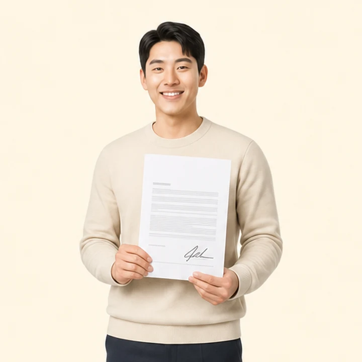 아반떼 중고차 장기렌트카 서면 견적서를 들고 있는 고객